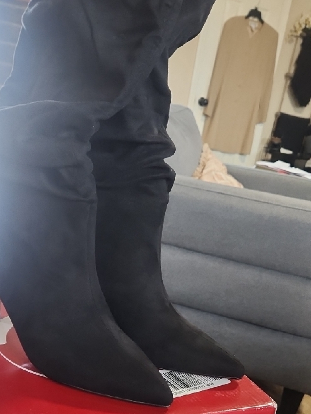 Journee Collection Black Slouchy Pointed Toe Mid-Calf Heeled Boots - Picture 8 of 10